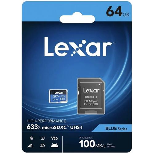 Lexar micro Blue Plus SDXC 64GB 100MB/s V30 C/ ADAPT